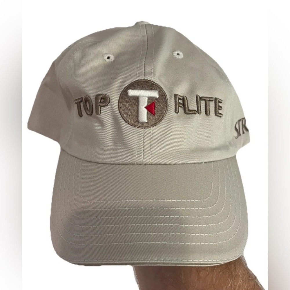 Top Flite Strata Golf Hat Beige Embroidered Adjustable Strapback Cap‎
